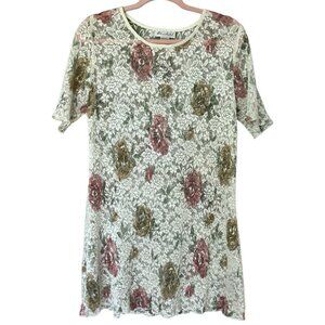 Elisabeth Womens VTG Sheer Lace Tunic Size 14W Ivory Floral Shabby Chic Cottage
